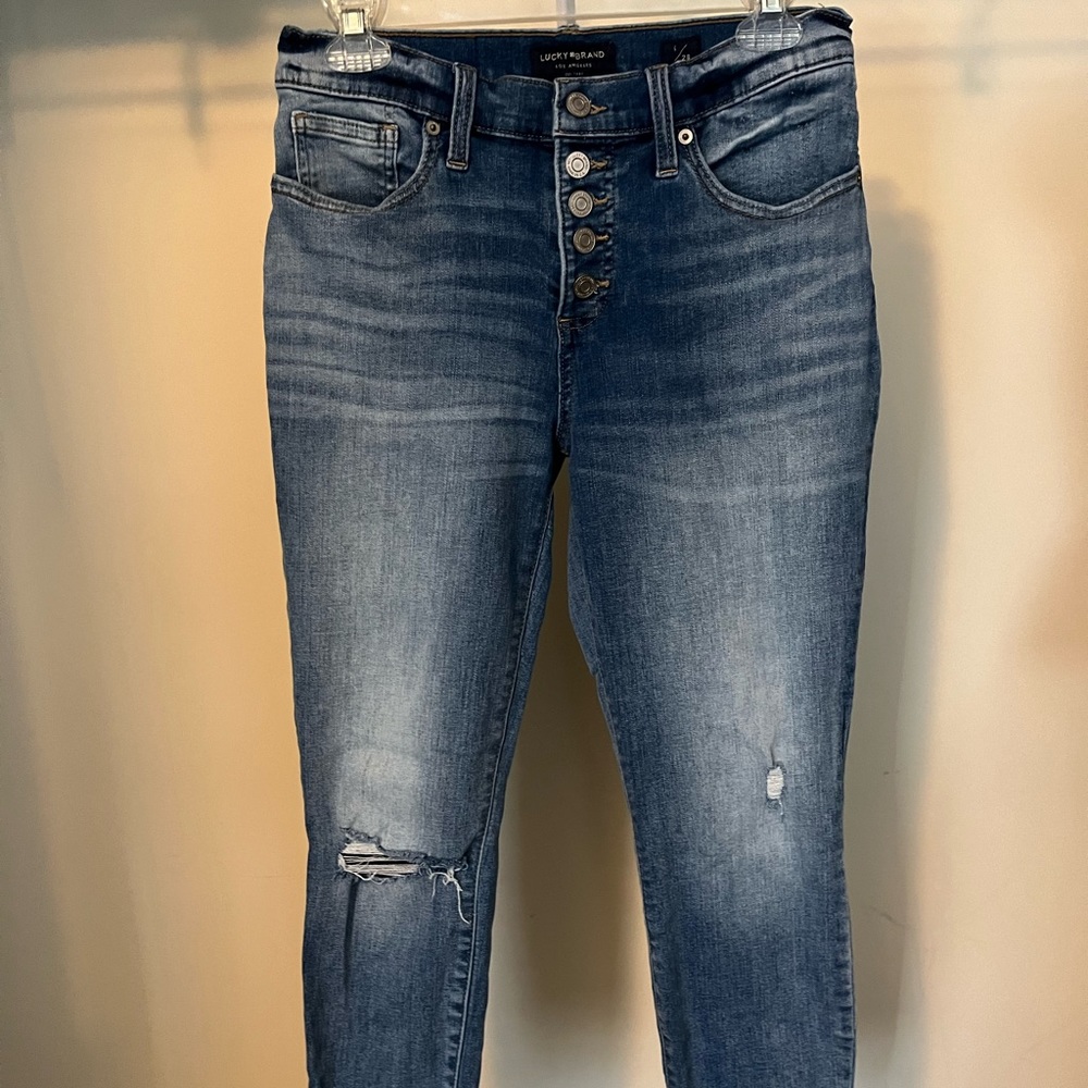 Lucky brand button fly skinny jeans, size 6/28